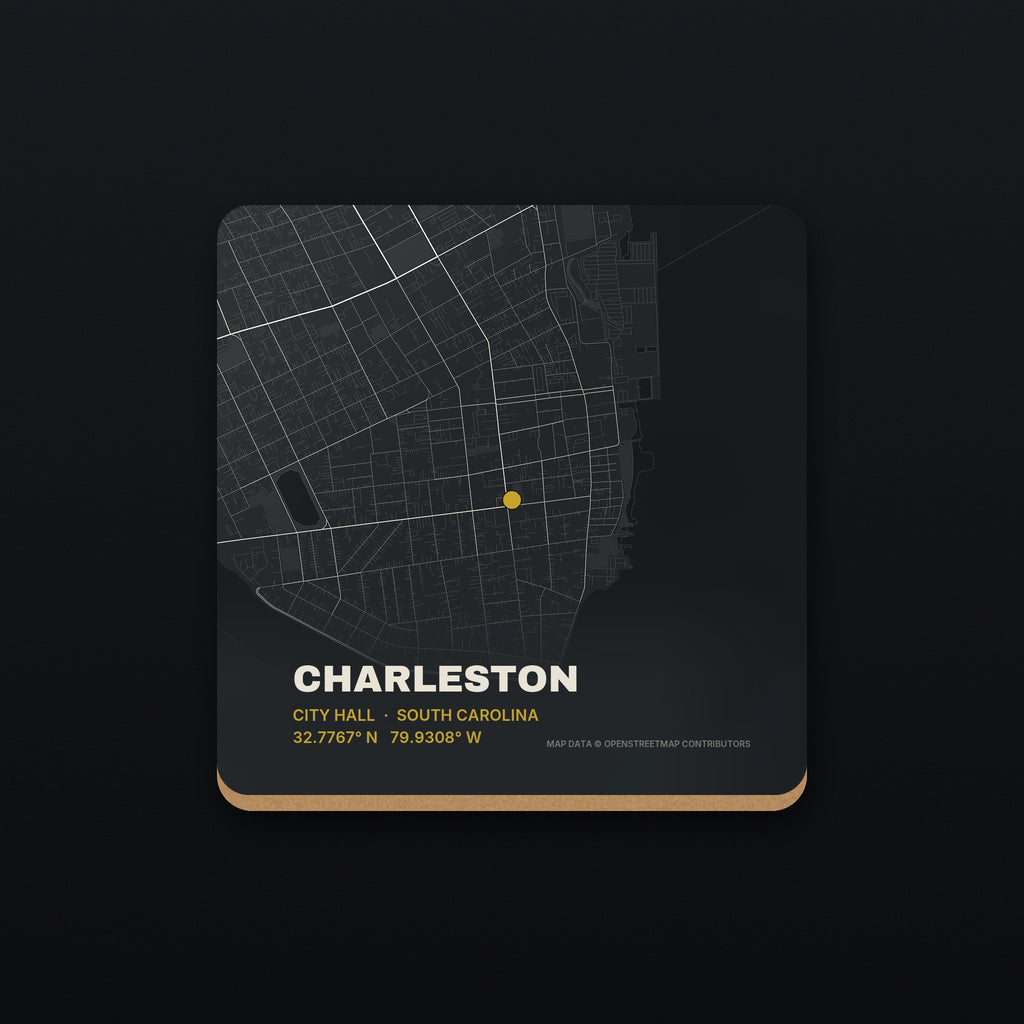 Charleston, South Carolina Street Map Coaster, flat view