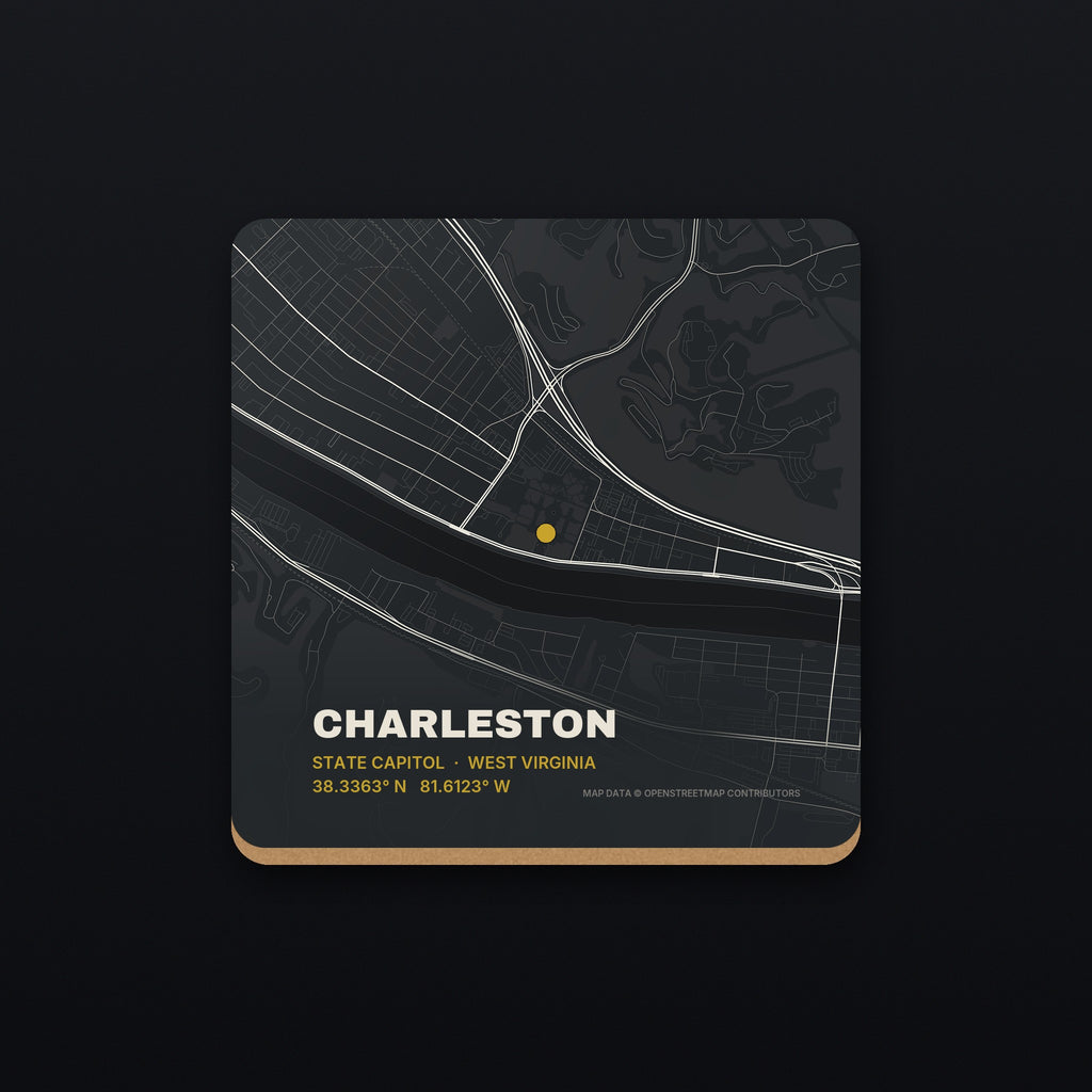 Charleston, West Virginia Street Map Coaster, flat view
