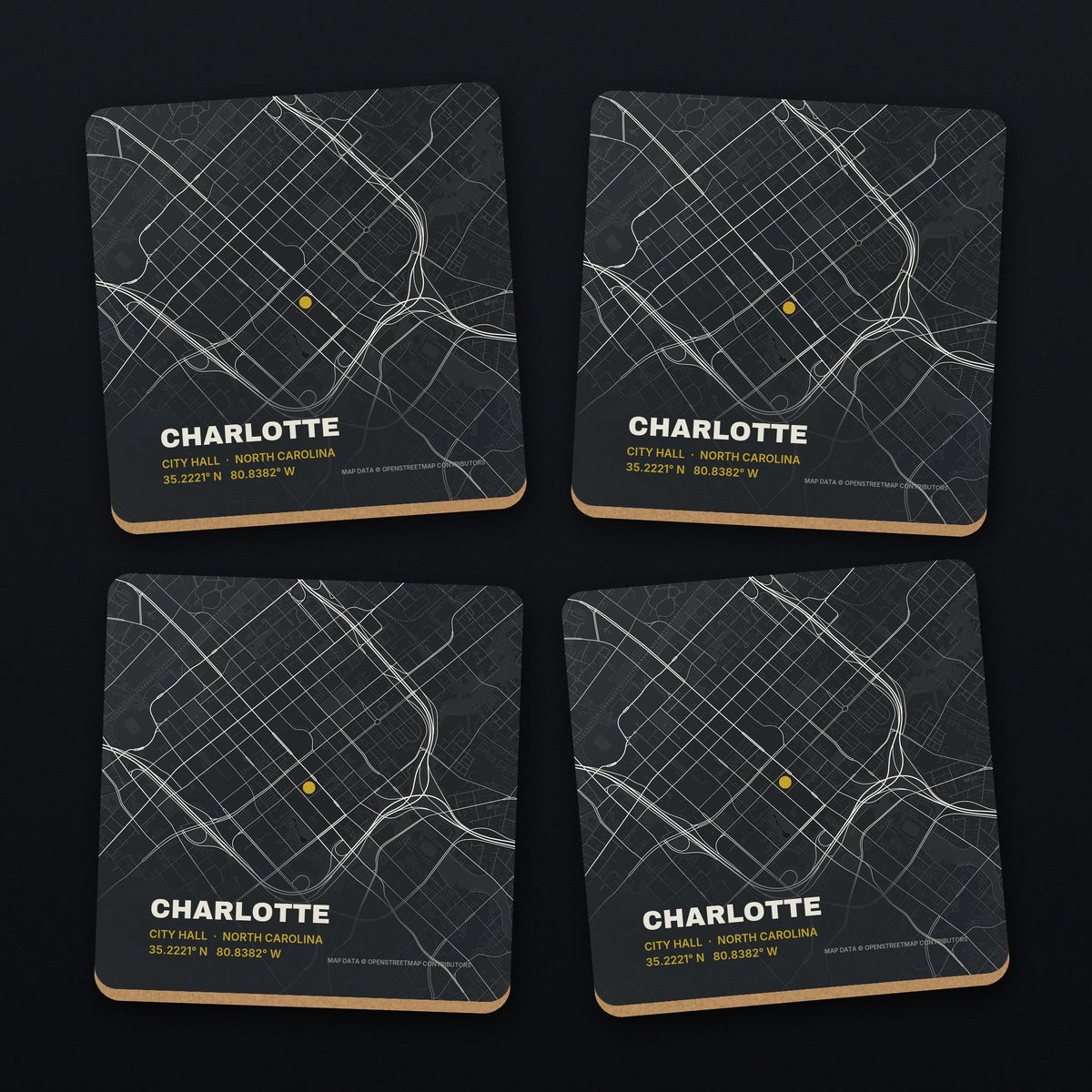 Charlotte Street Map Coaster Set, all 4 coasters