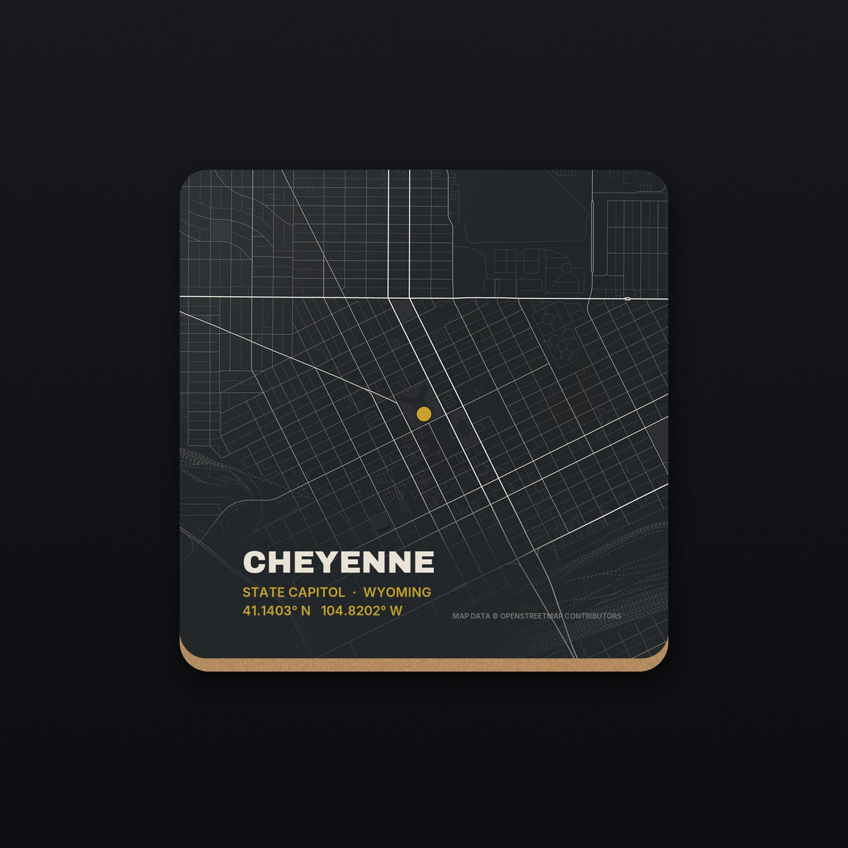 Cheyenne Street Map Coaster, flat view