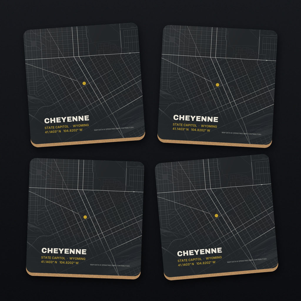 Cheyenne Street Map Coaster Set, all 4 coasters
