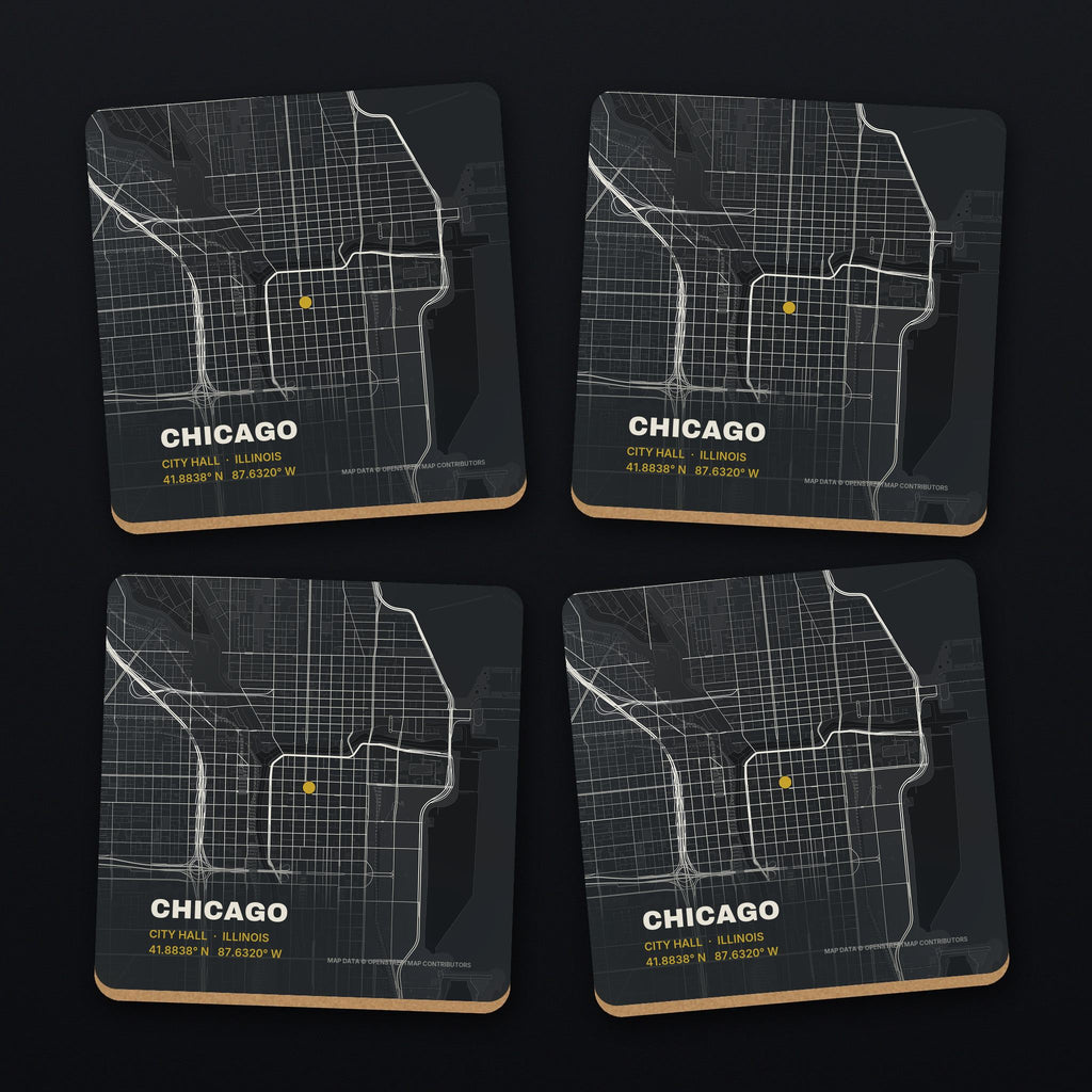 Chicago Street Map Coaster Set, all 4 coasters