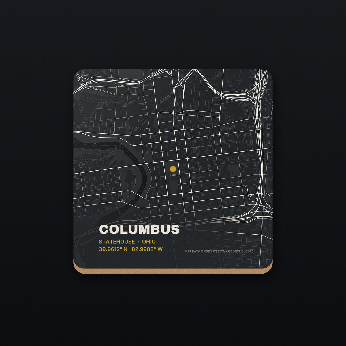 Columbus Street Map Coaster, flat view