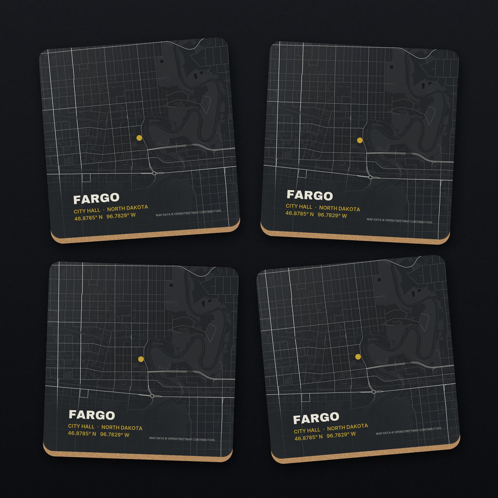 Fargo Street Map Coaster Set, all 4 coasters