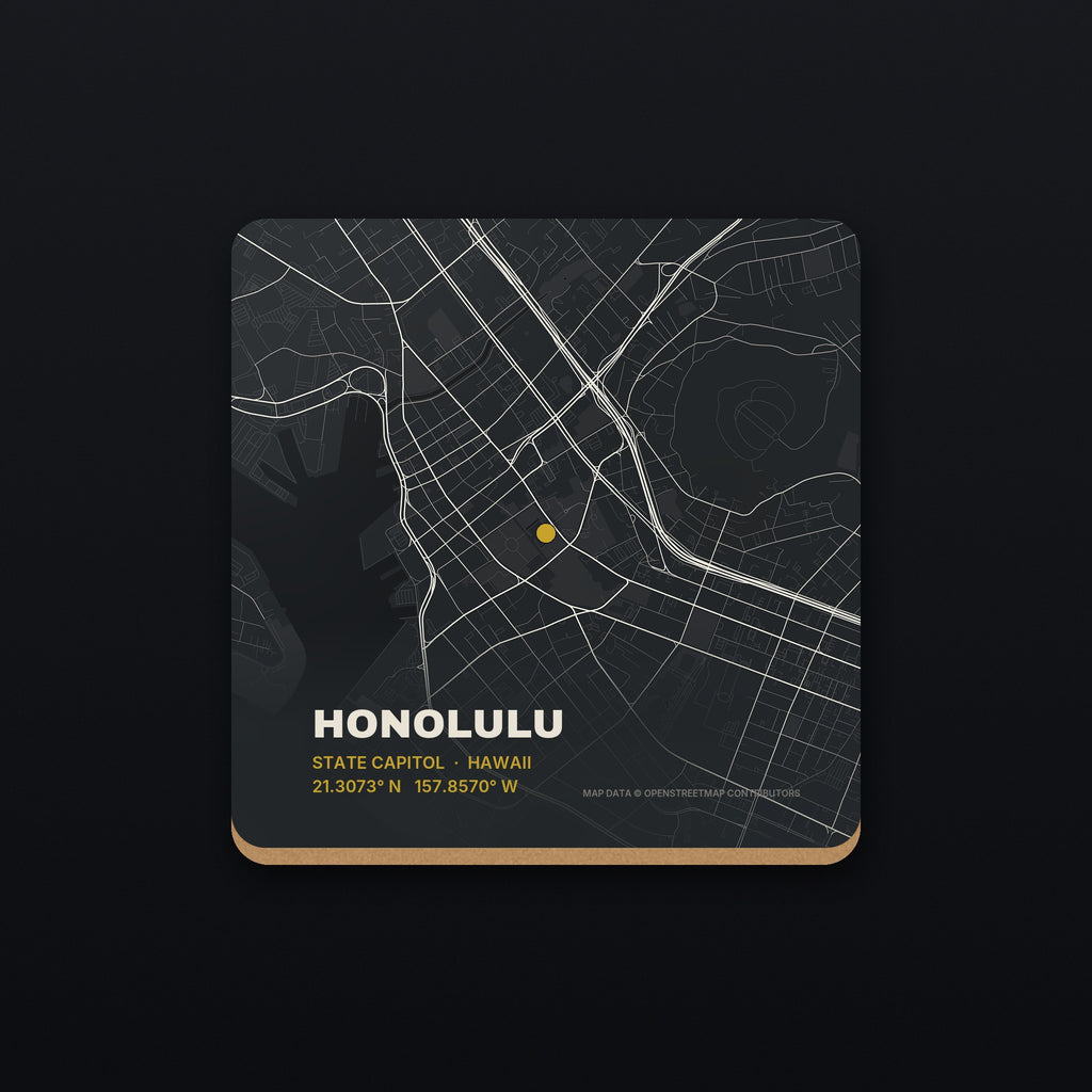 Honolulu Street Map Coaster, flat view