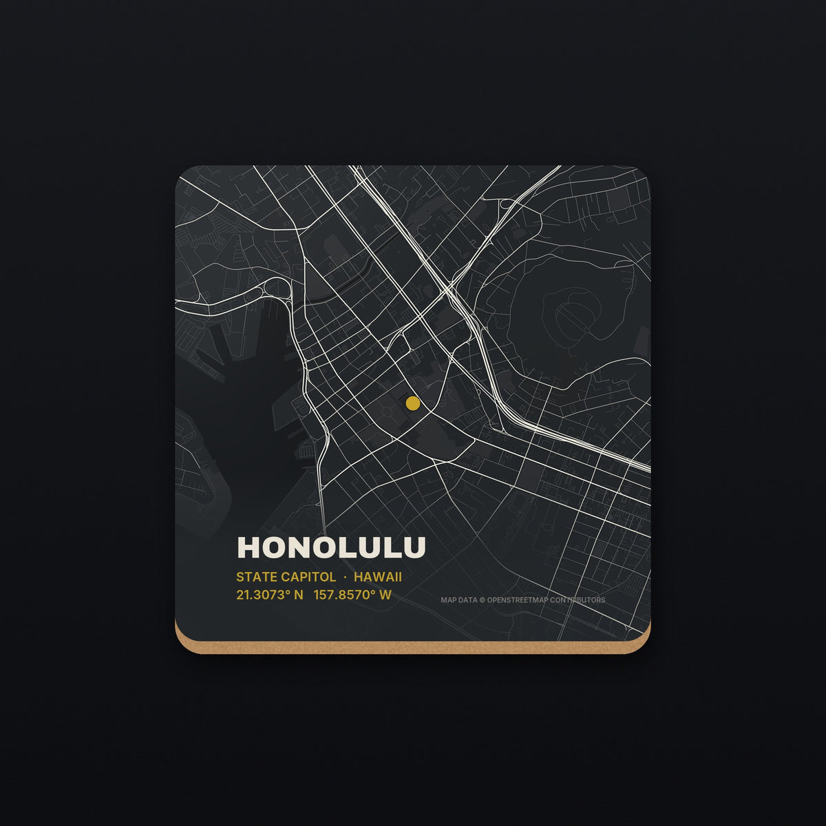 Honolulu Street Map Coaster, flat view