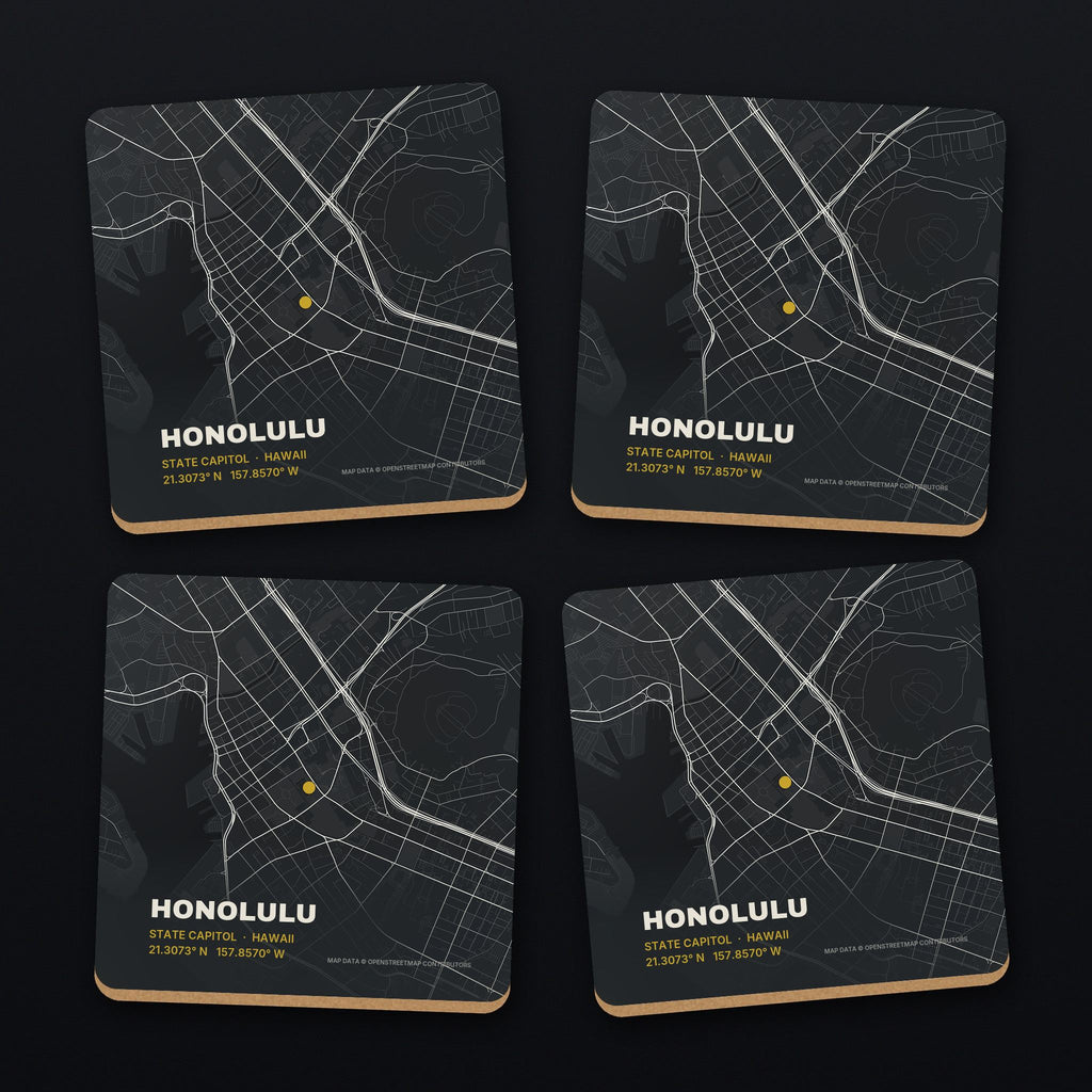 Honolulu Street Map Coaster Set, all 4 coasters
