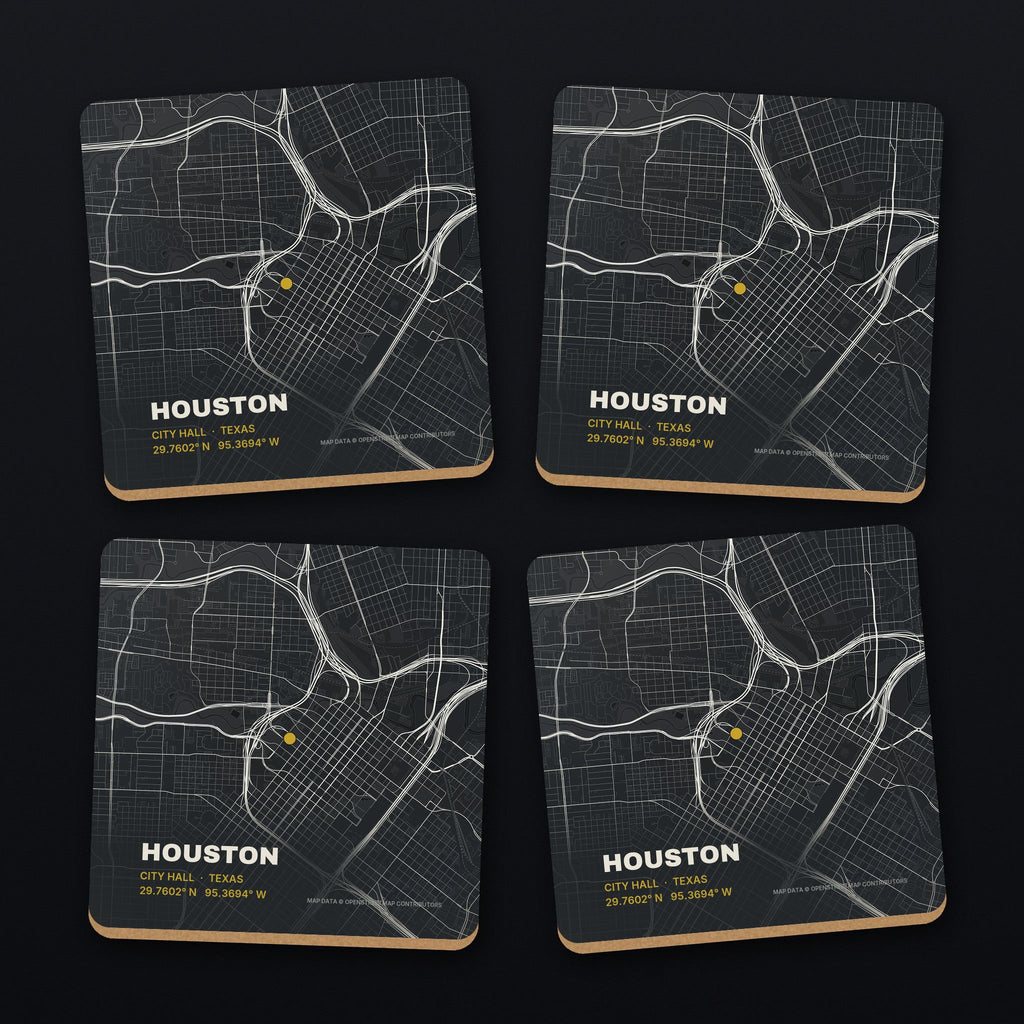 Houston Street Map Coaster Set, all 4 coasters