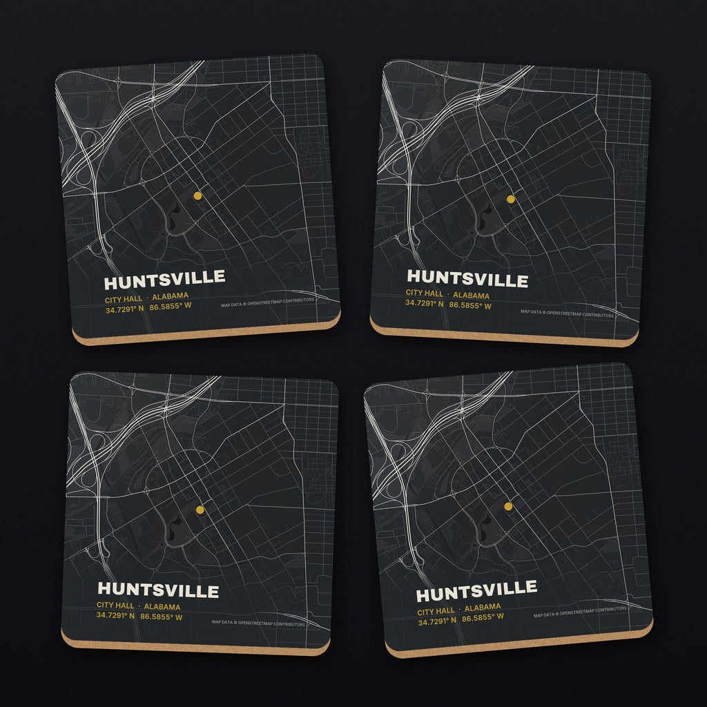 Huntsville Street Map Coaster Set, all 4 coasters