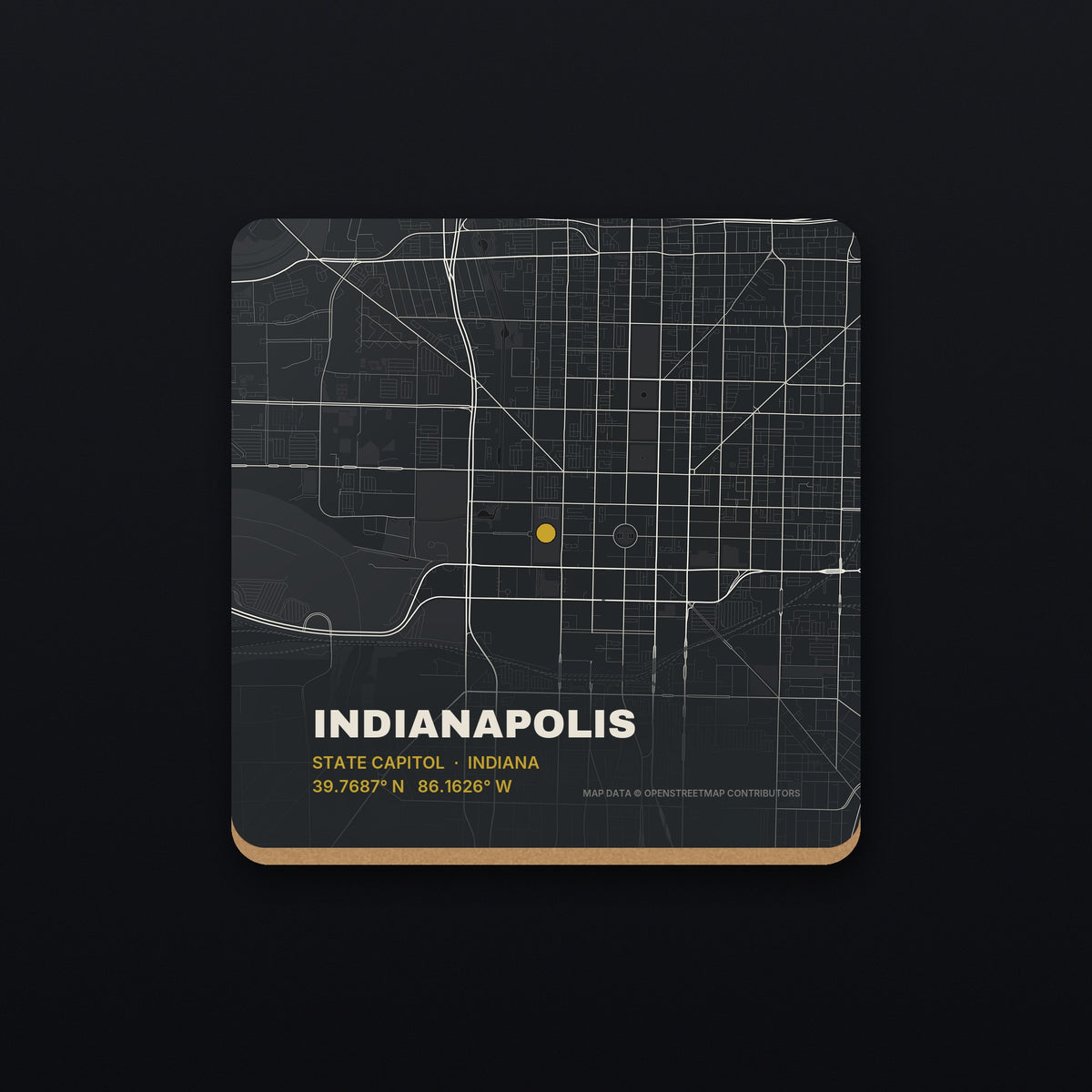 Indianapolis Street Map Coaster, flat view