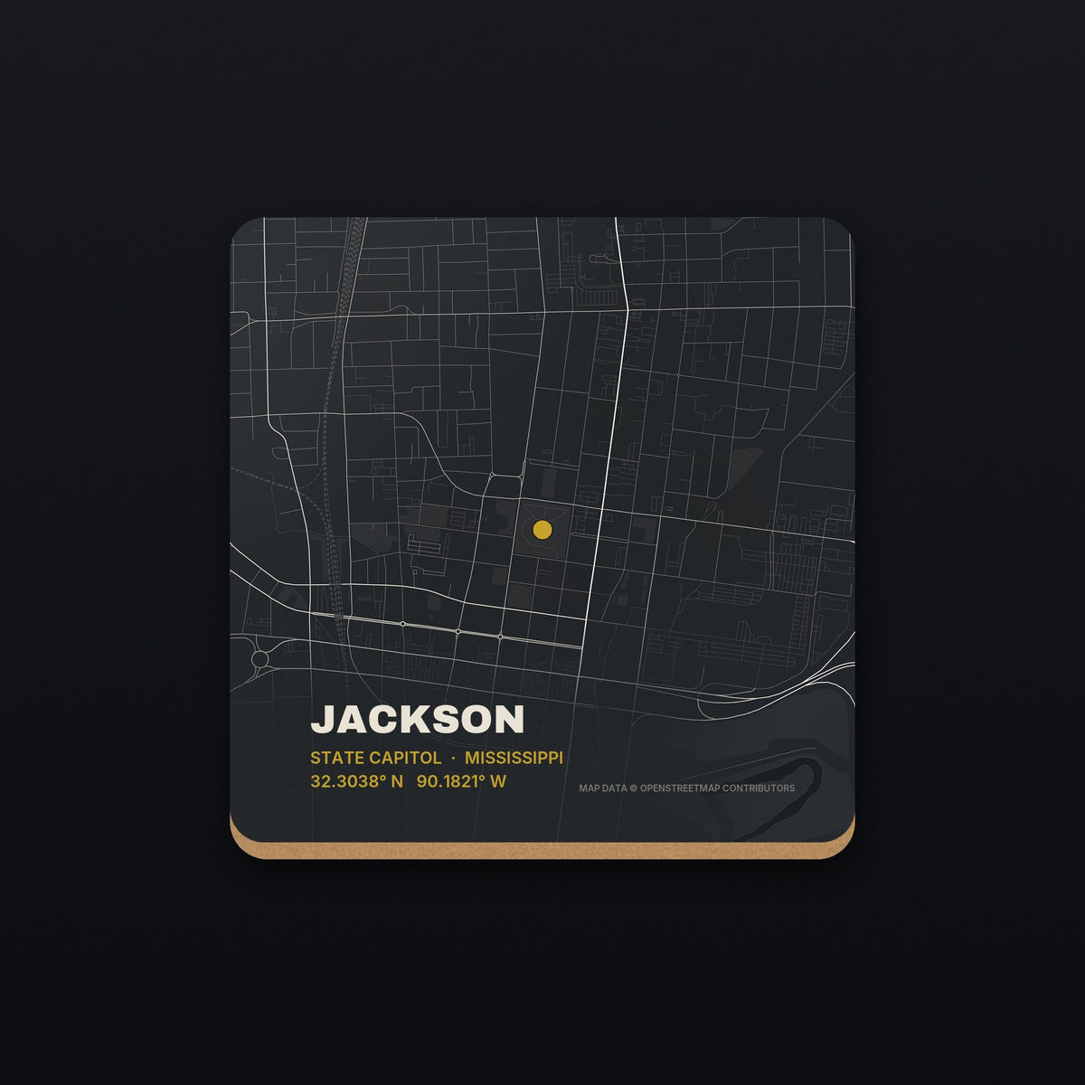 Jackson Street Map Coaster, flat view
