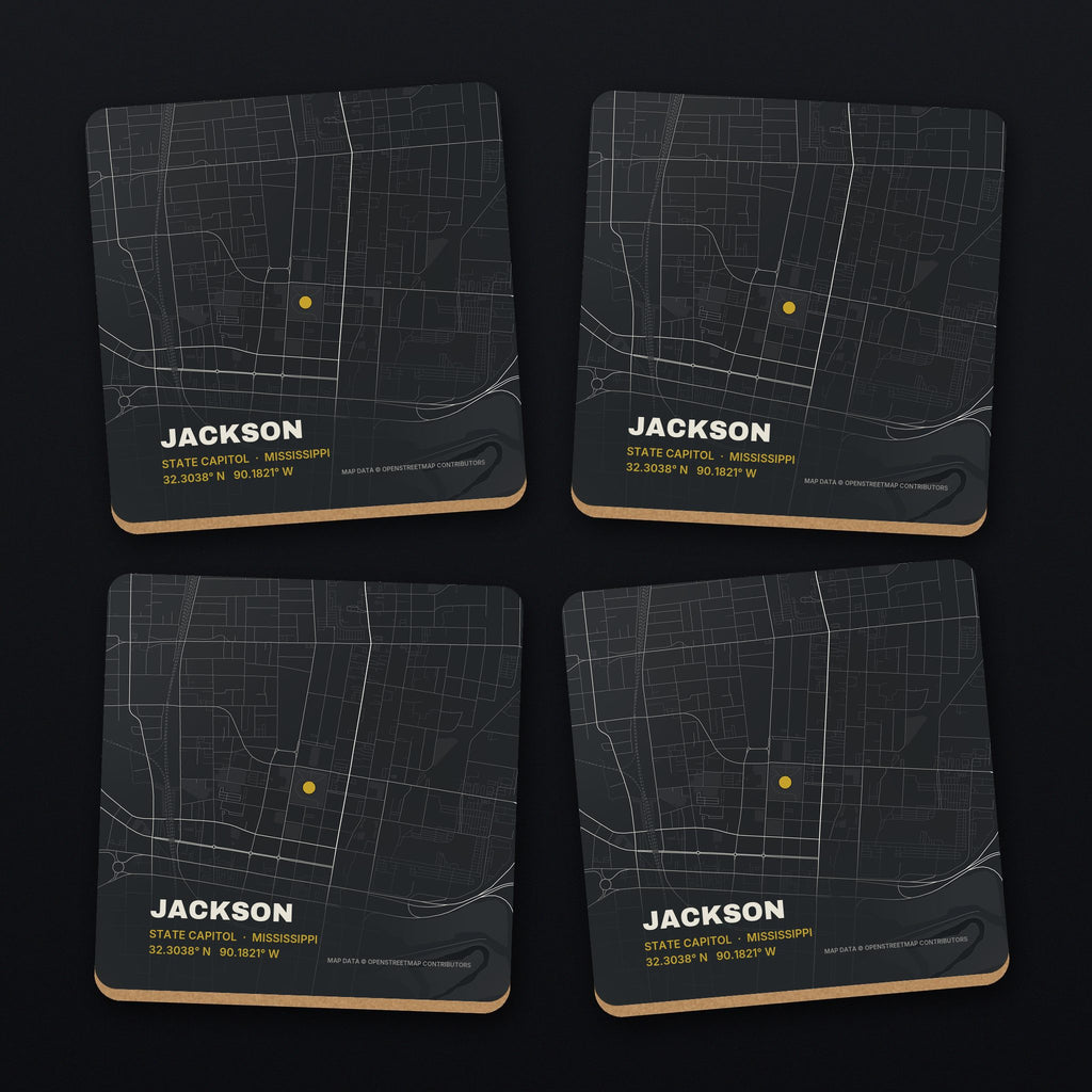 Jackson Street Map Coaster Set, all 4 coasters