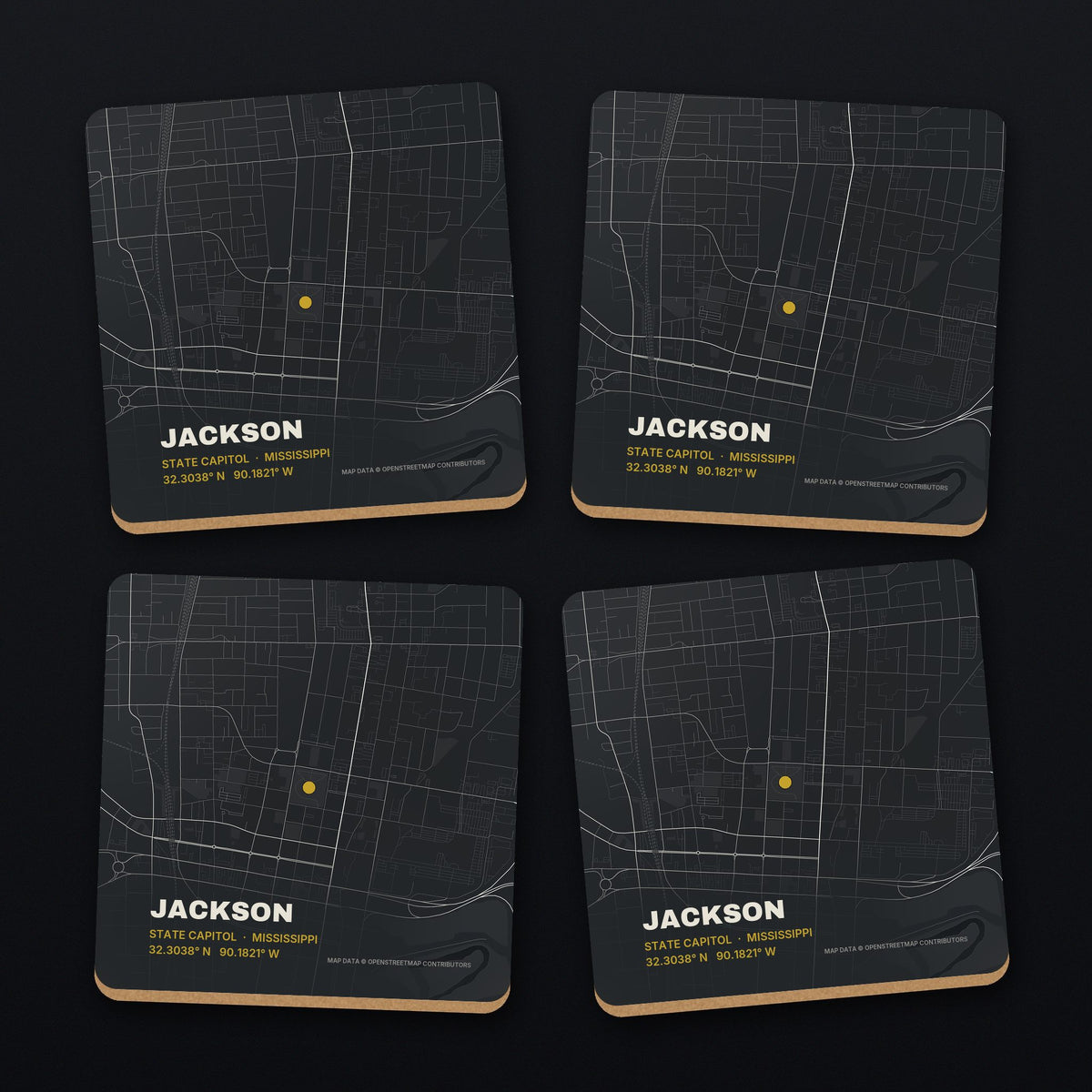 Jackson Street Map Coaster Set, all 4 coasters