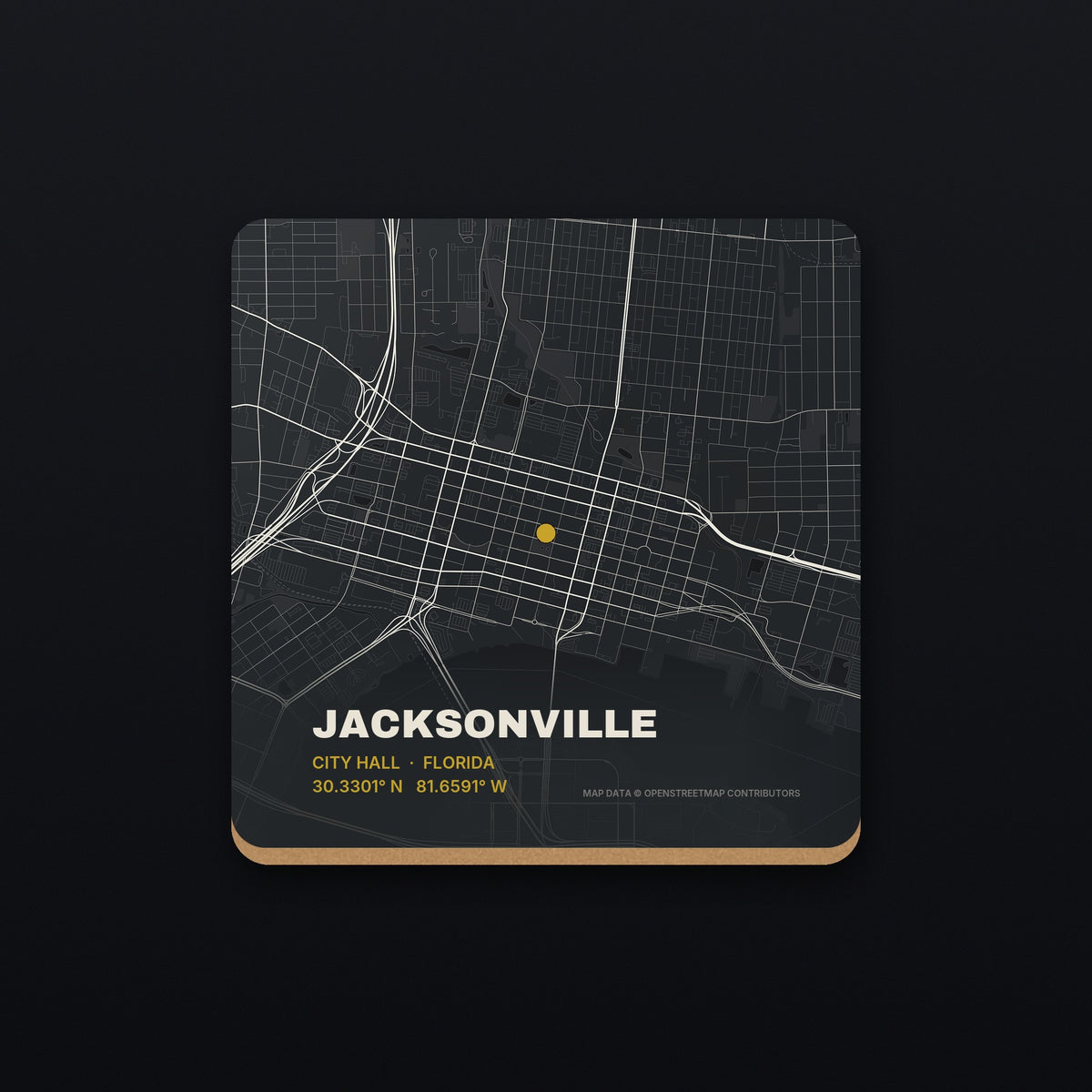 Jacksonville Street Map Coaster, flat view