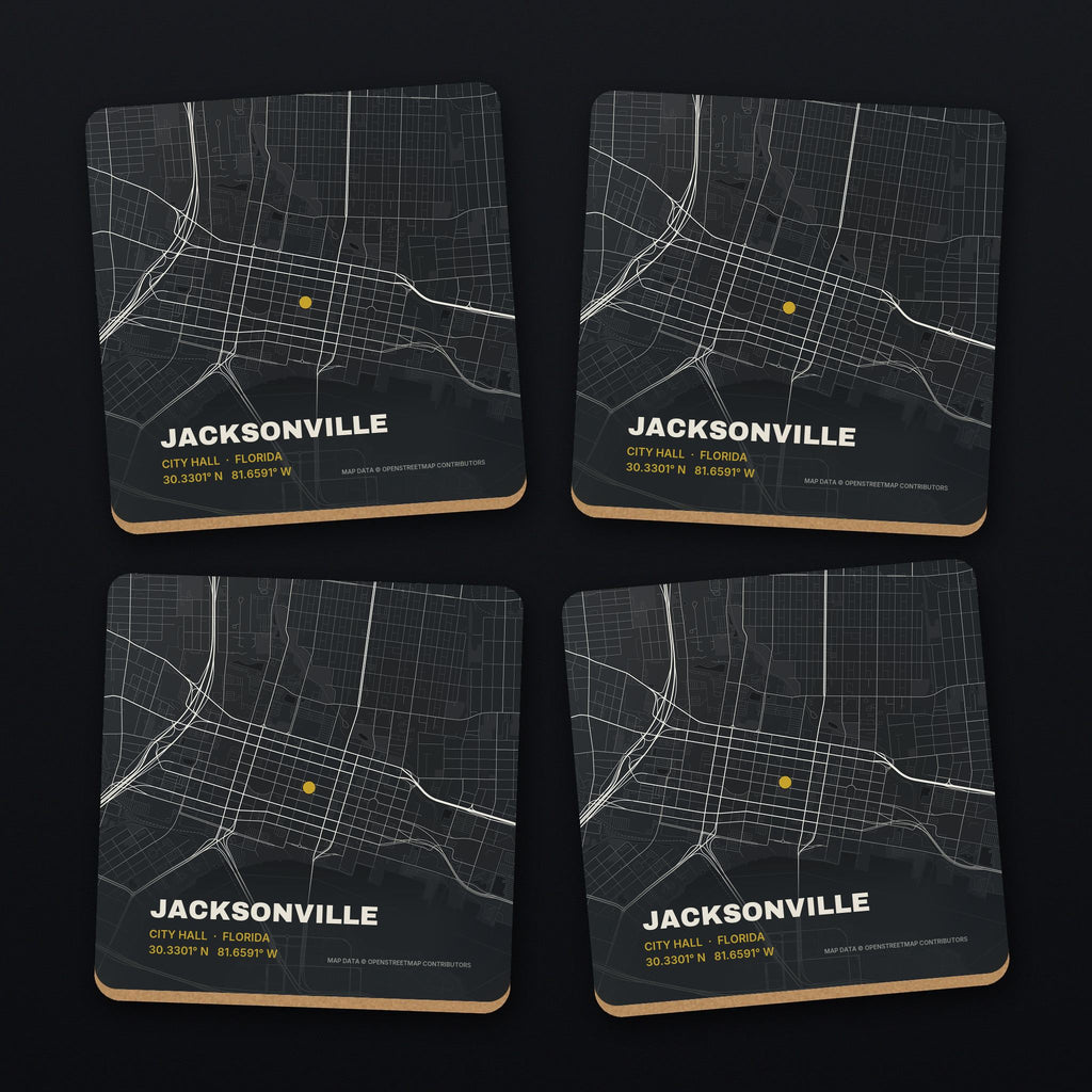 Jacksonville Street Map Coaster Set, all 4 coasters