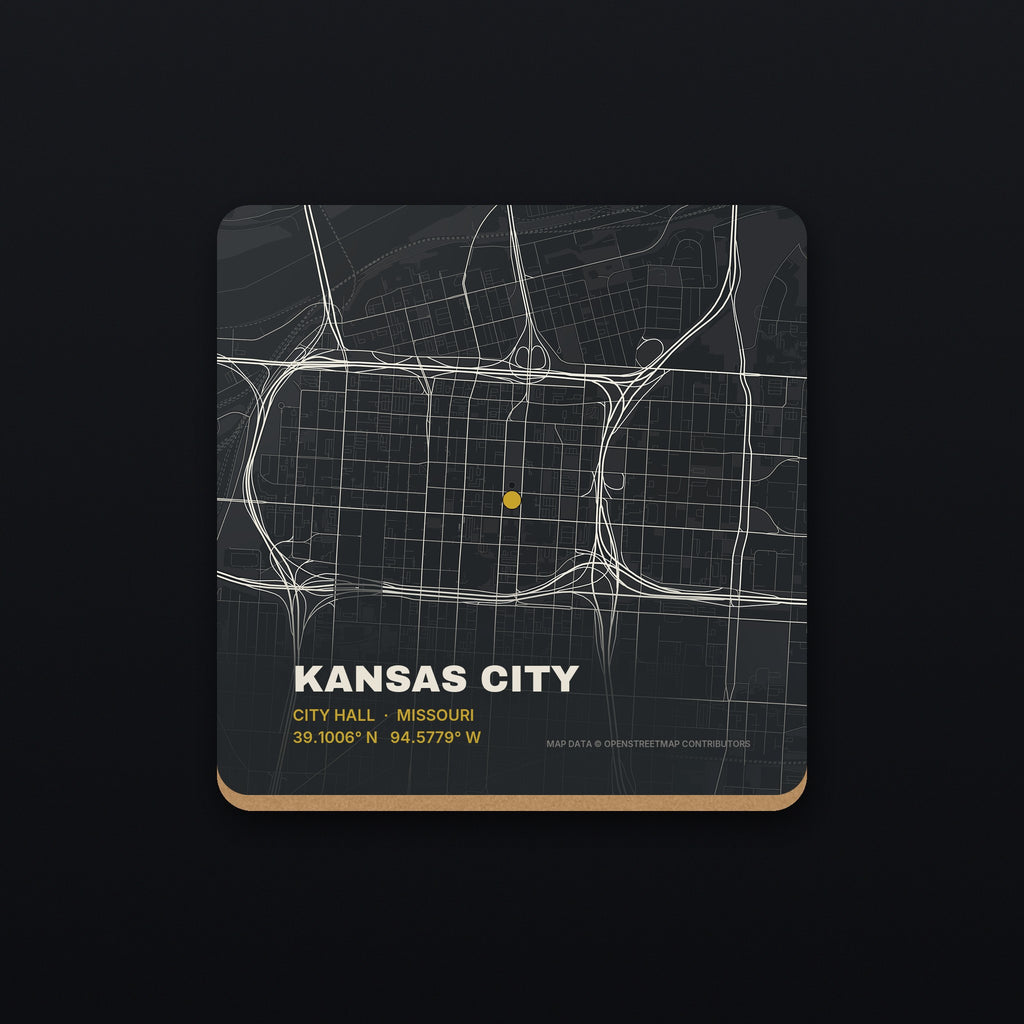 Kansas City Street Map Coaster, flat view