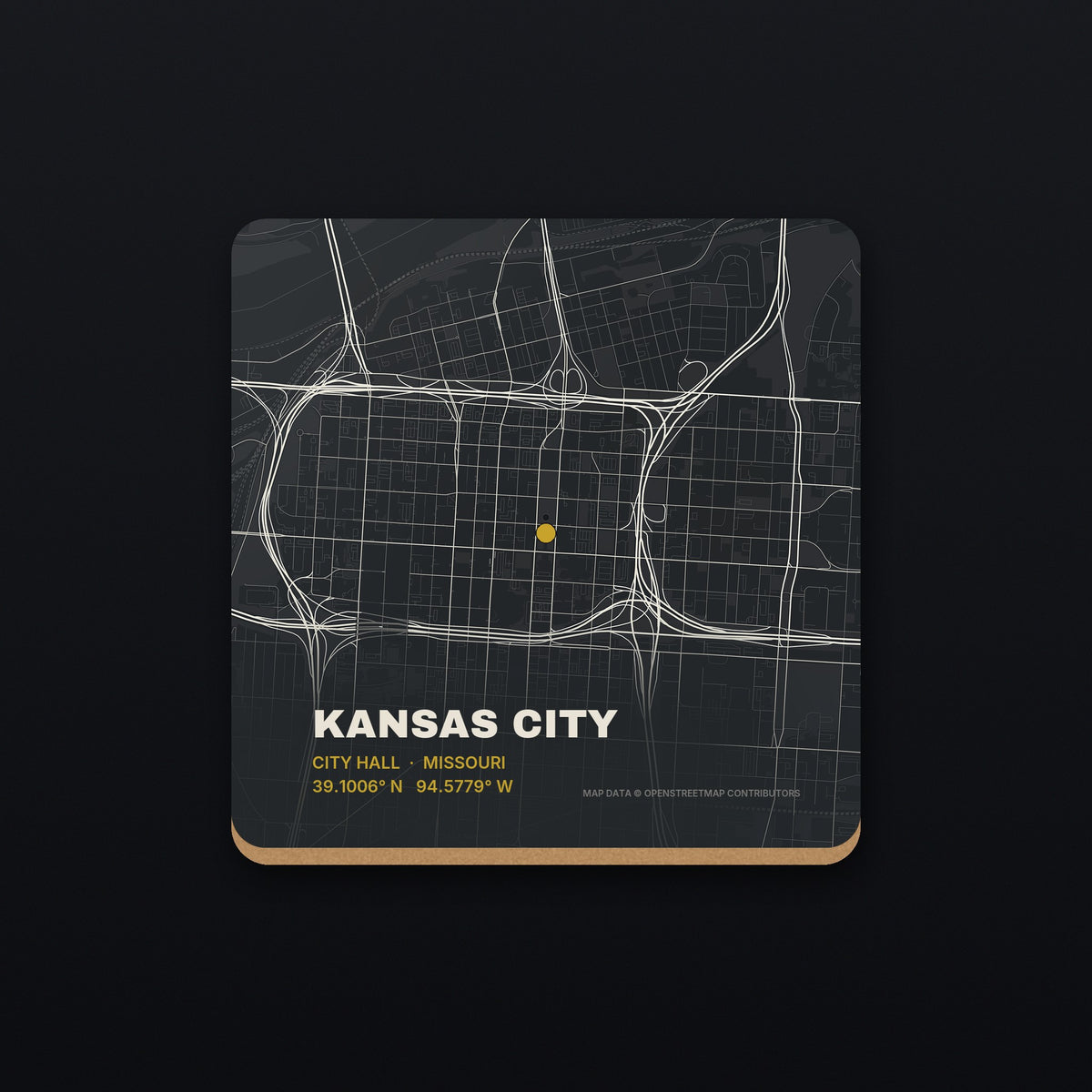 Kansas City Street Map Coaster, flat view