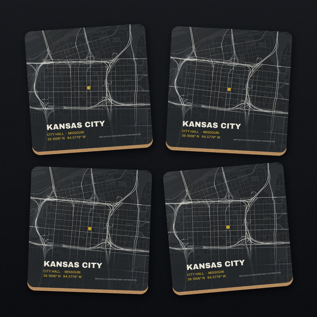 Kansas City Street Map Coaster Set, all 4 coasters