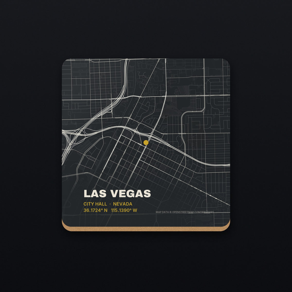 Las Vegas Street Map Coaster, flat view