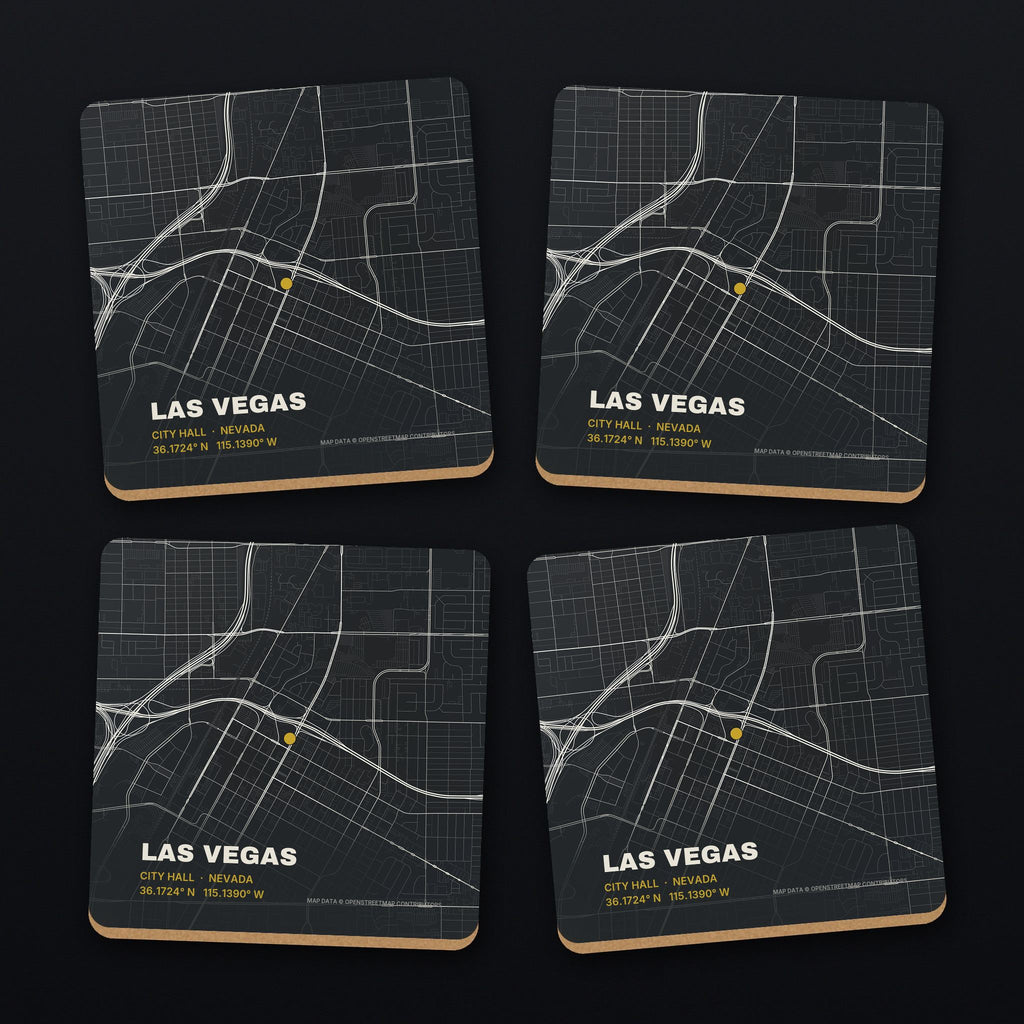 Las Vegas Street Map Coaster Set, all 4 coasters