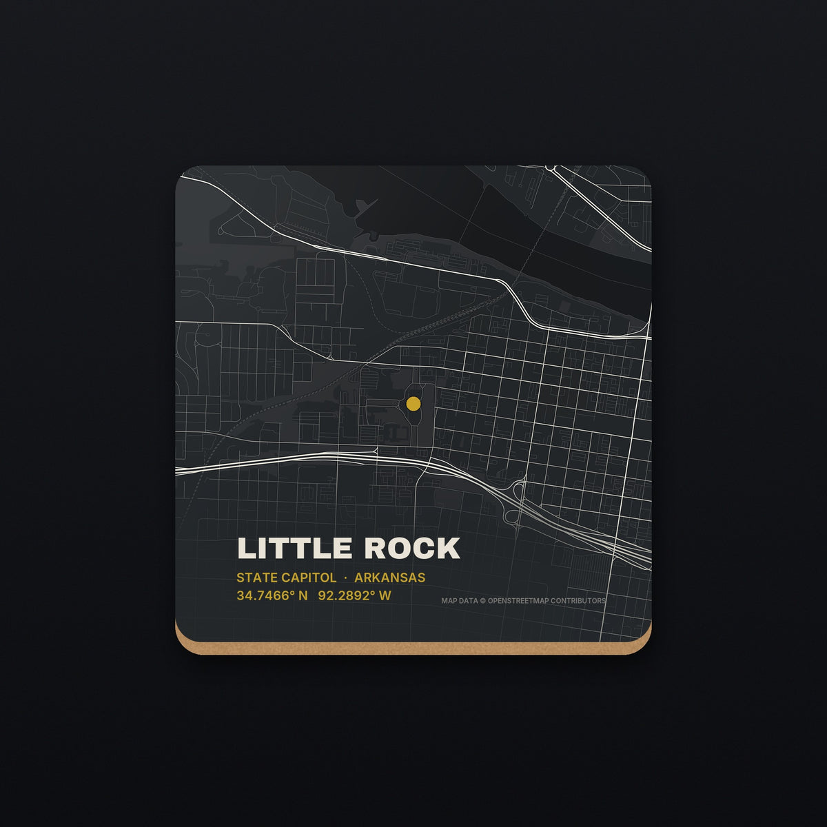 Little Rock Street Map Coaster, flat view