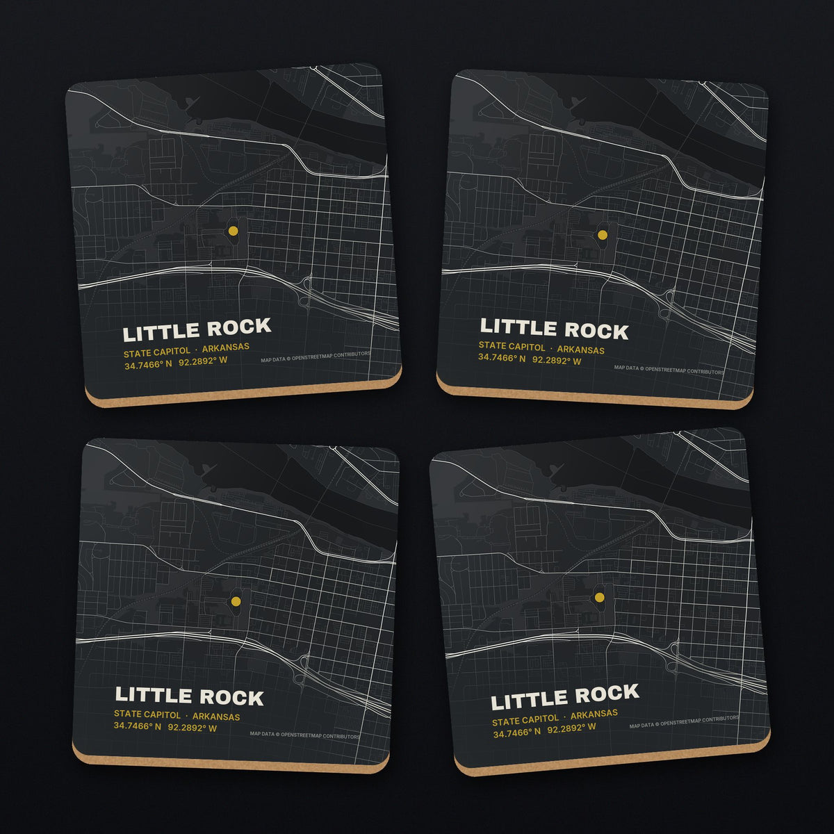 Little Rock Street Map Coaster Set, all 4 coasters