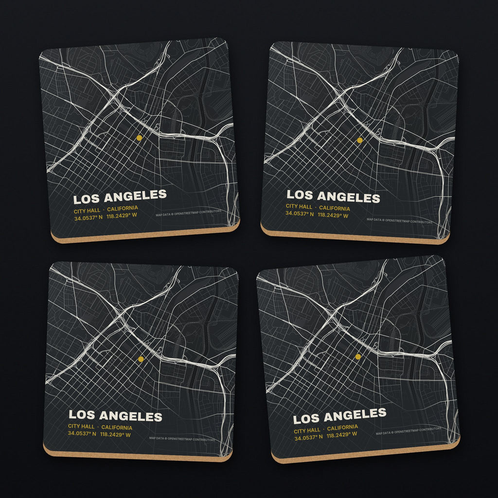 Los Angeles Street Map Coaster Set, all 4 coasters