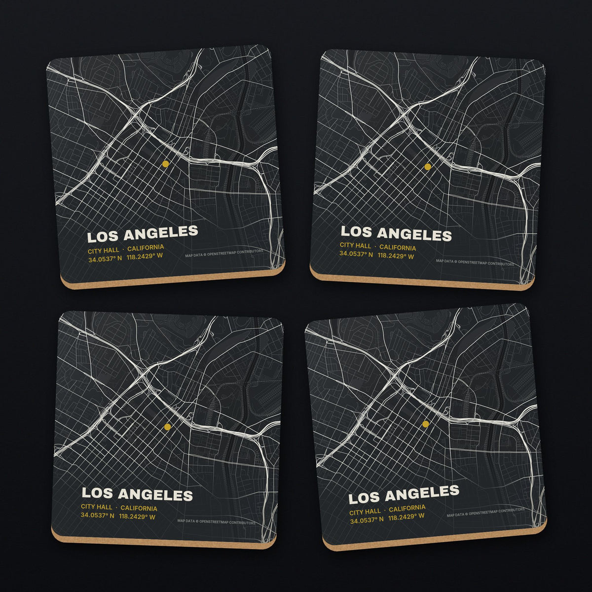Los Angeles Street Map Coaster Set, all 4 coasters