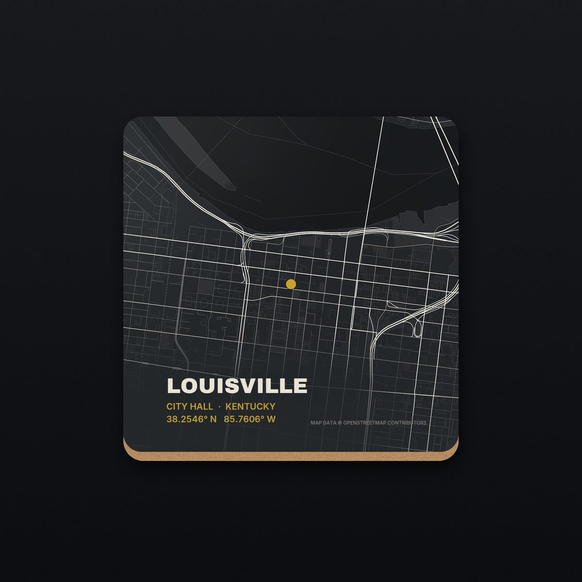 Louisville Street Map Coaster, flat view