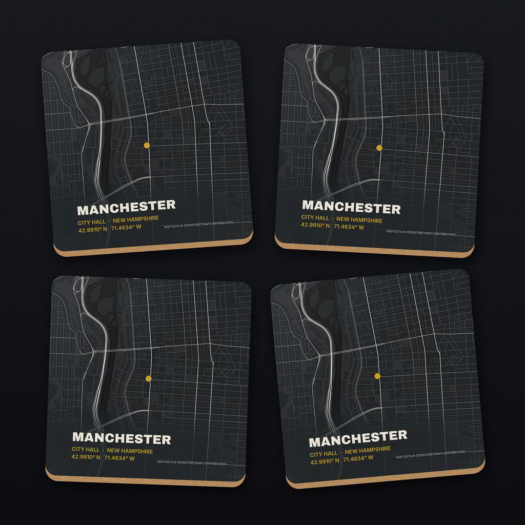 Manchester Street Map Coaster Set, all 4 coasters