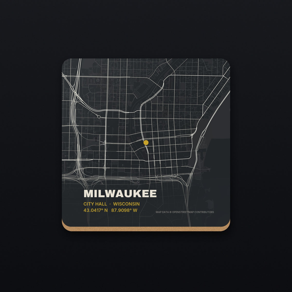 Milwaukee Street Map Coaster, flat view