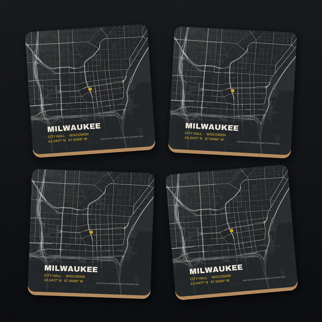 Milwaukee Street Map Coaster Set, all 4 coasters