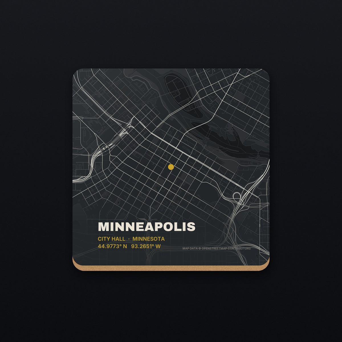 Minneapolis Street Map Coaster, flat view