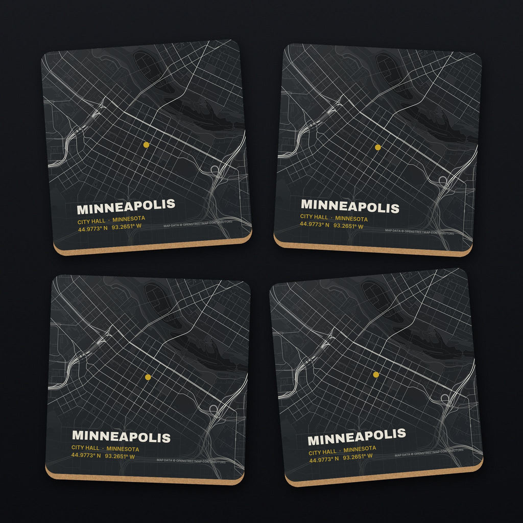 Minneapolis Street Map Coaster Set, all 4 coasters