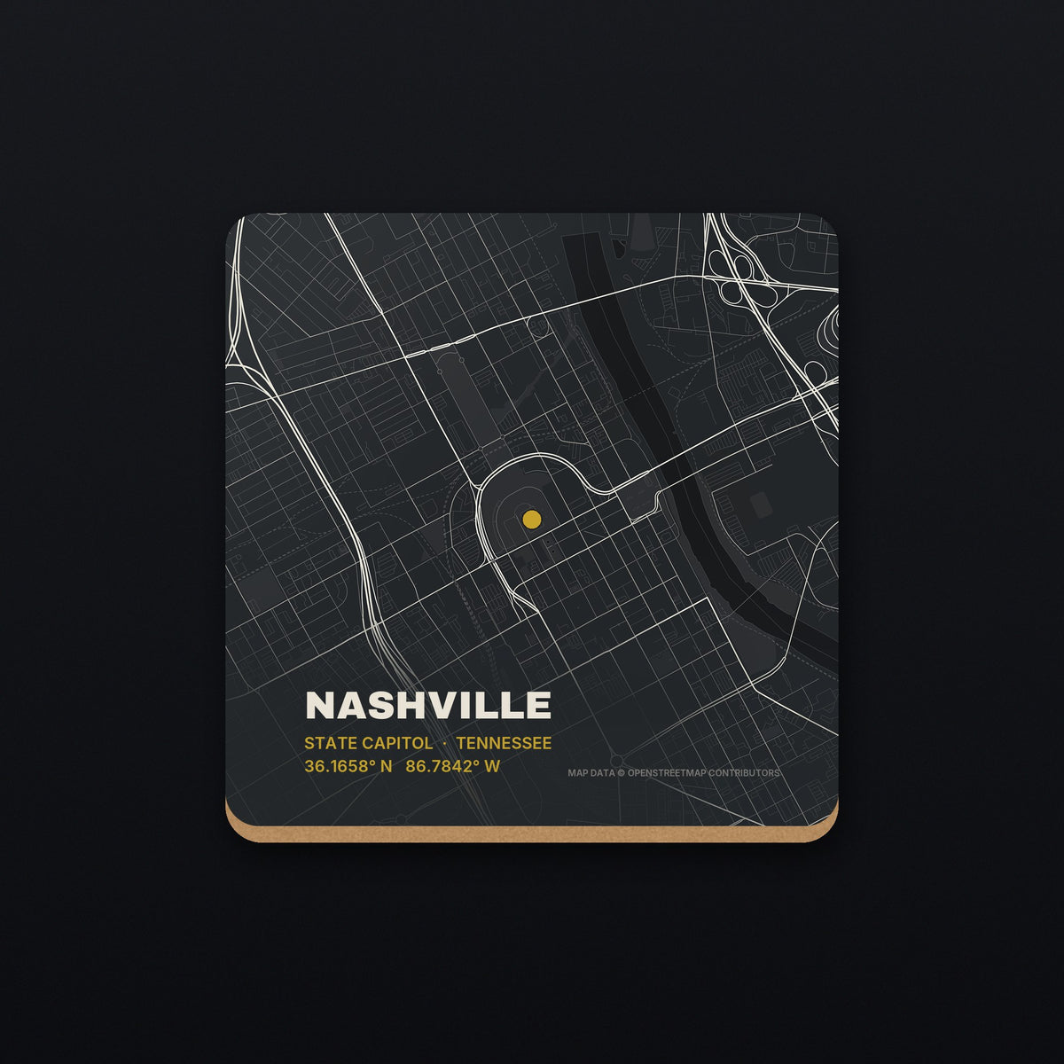 Nashville Street Map Coaster, flat view