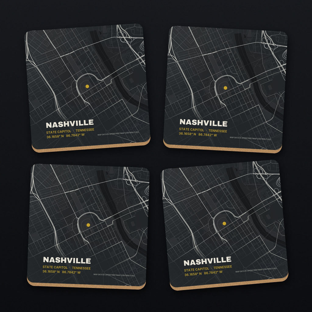 Nashville Street Map Coaster Set, all 4 coasters