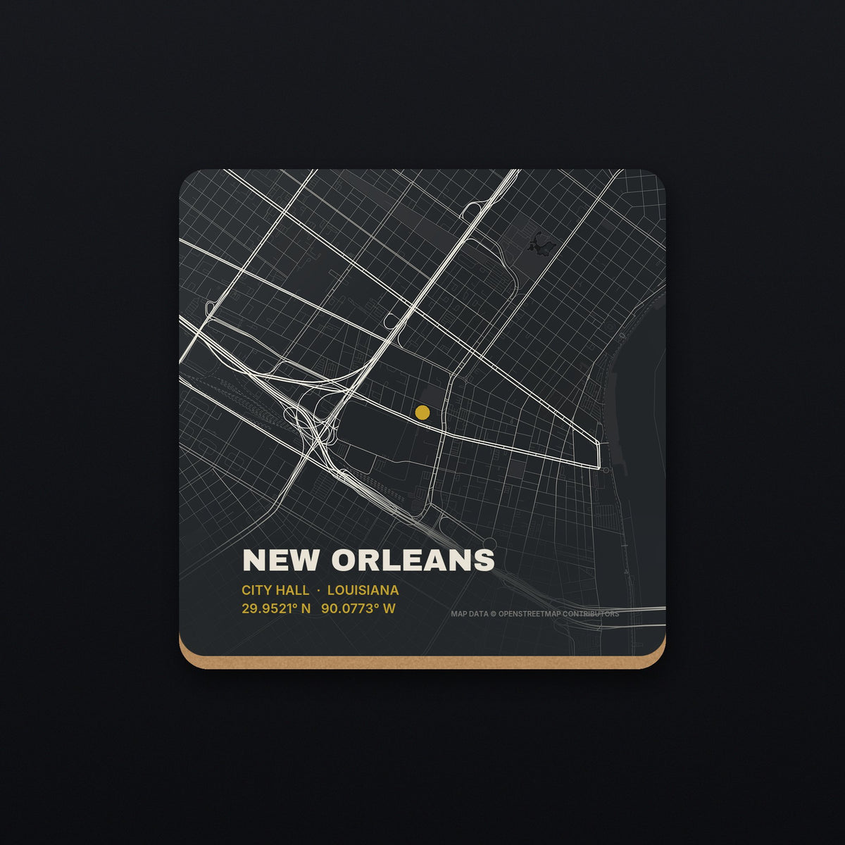 New Orleans Street Map Coaster, flat view