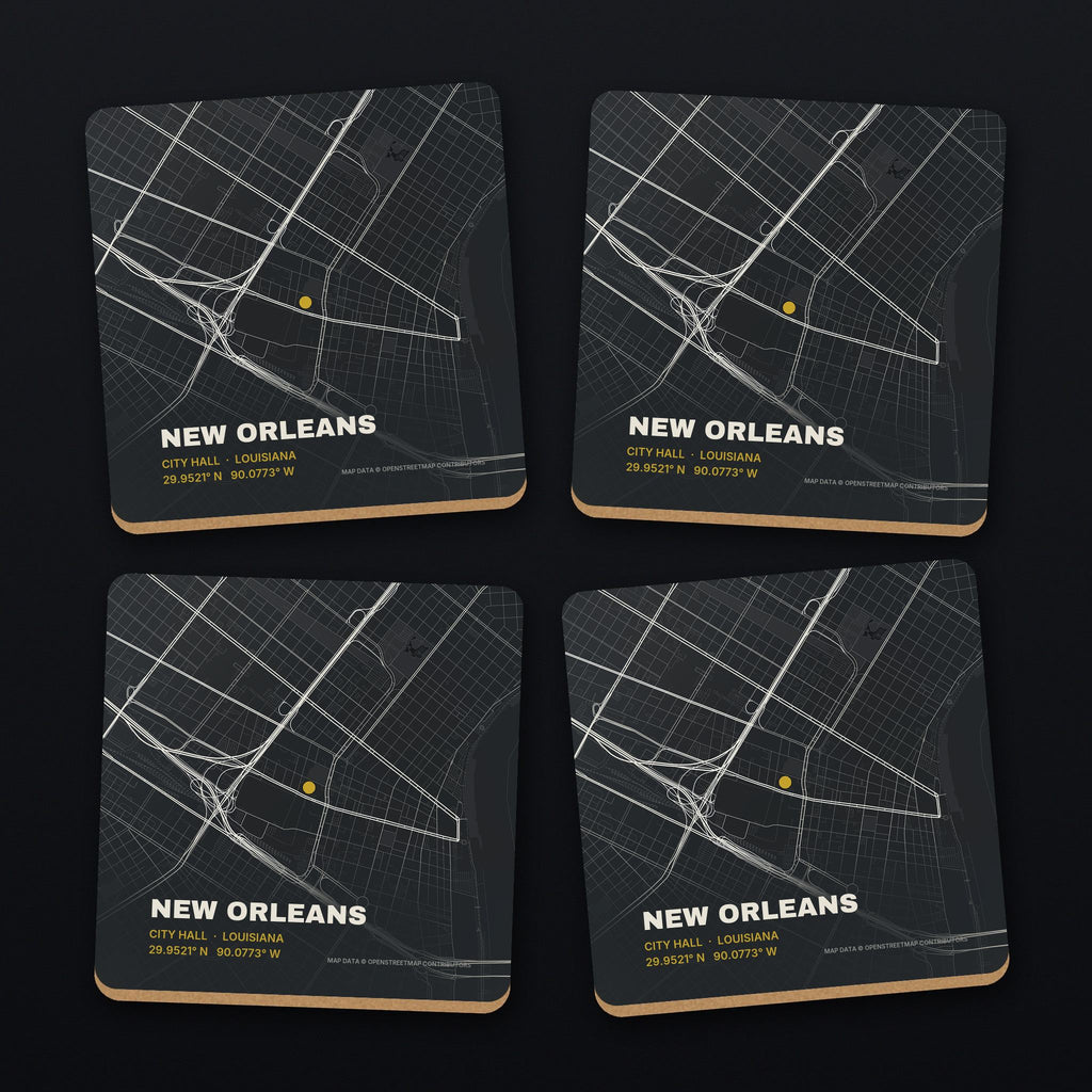 New Orleans Street Map Coaster Set, all 4 coasters