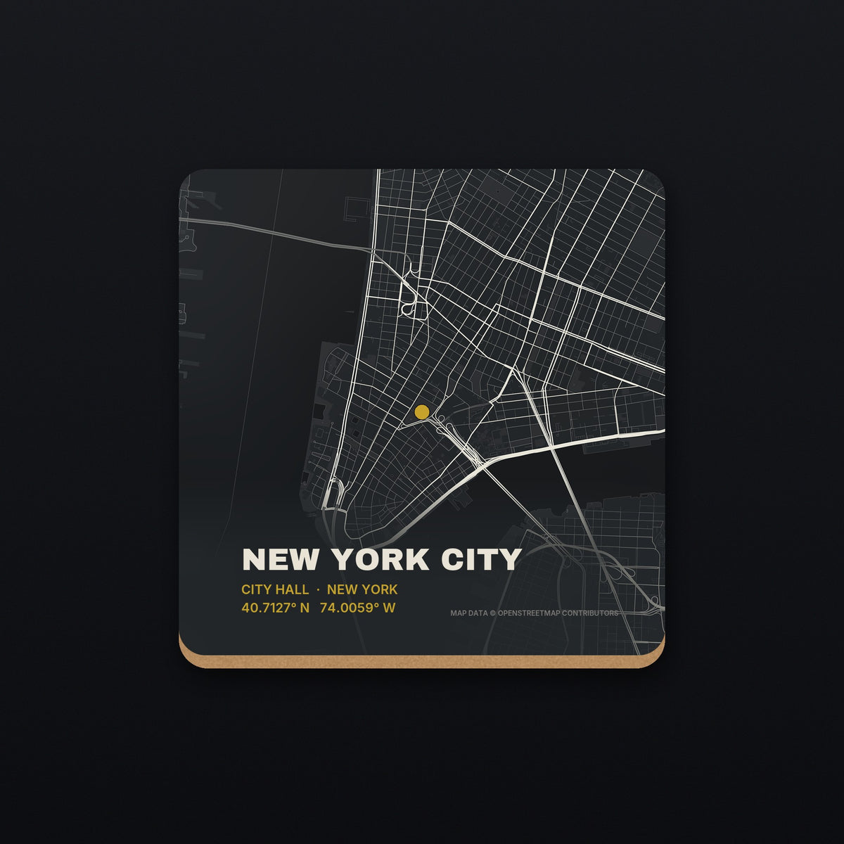 New York City Street Map Coaster, flat view