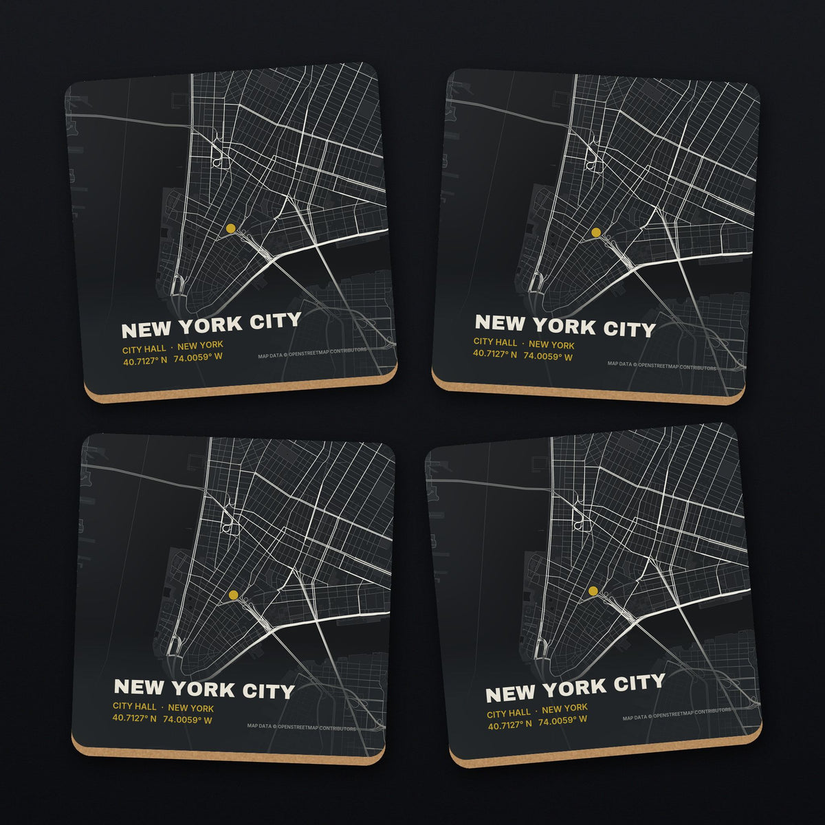 New York City Street Map Coaster Set, all 4 coasters