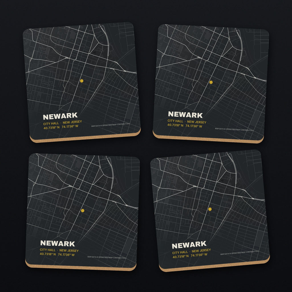 Newark Street Map Coaster Set, all 4 coasters