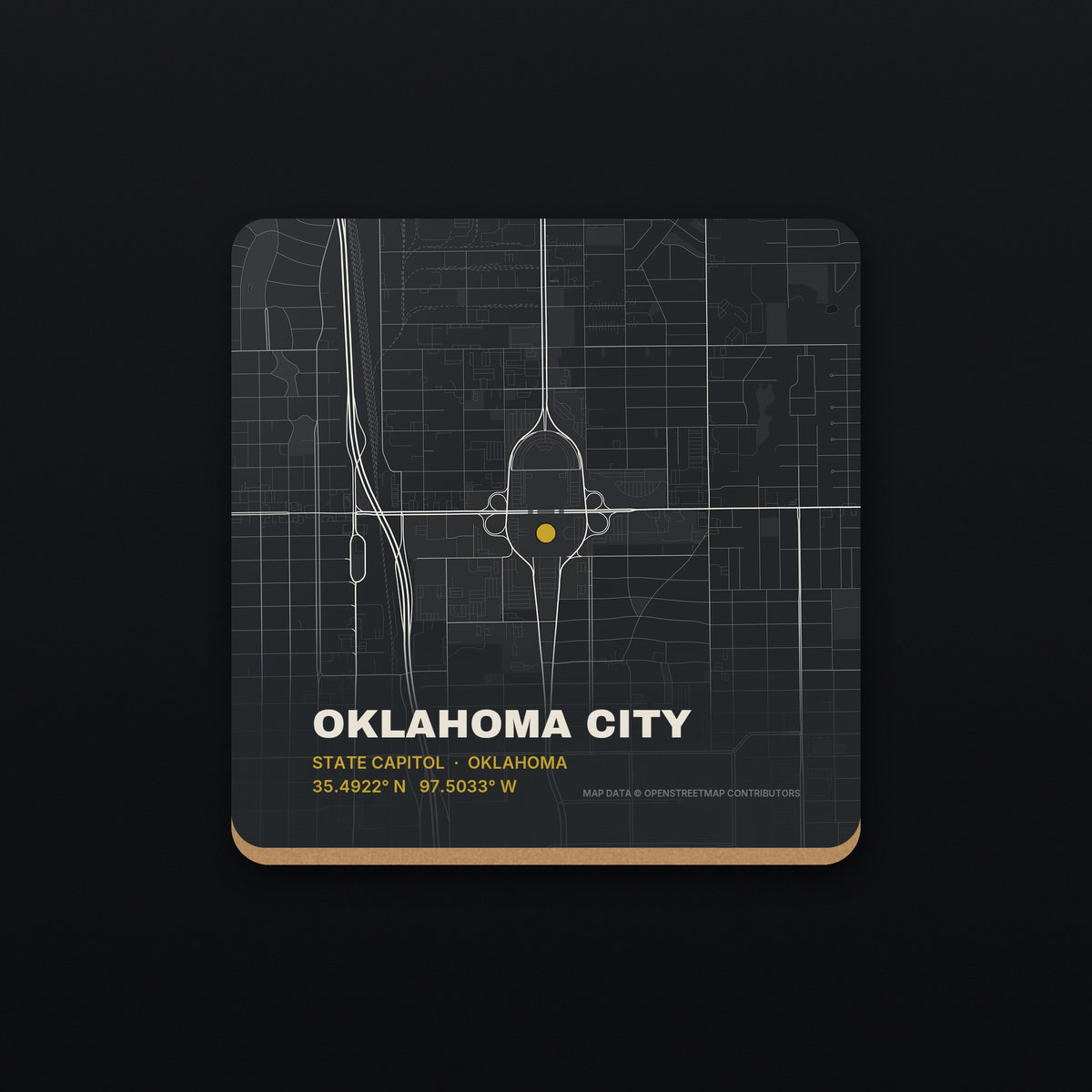 Oklahoma City Street Map Coaster, flat view