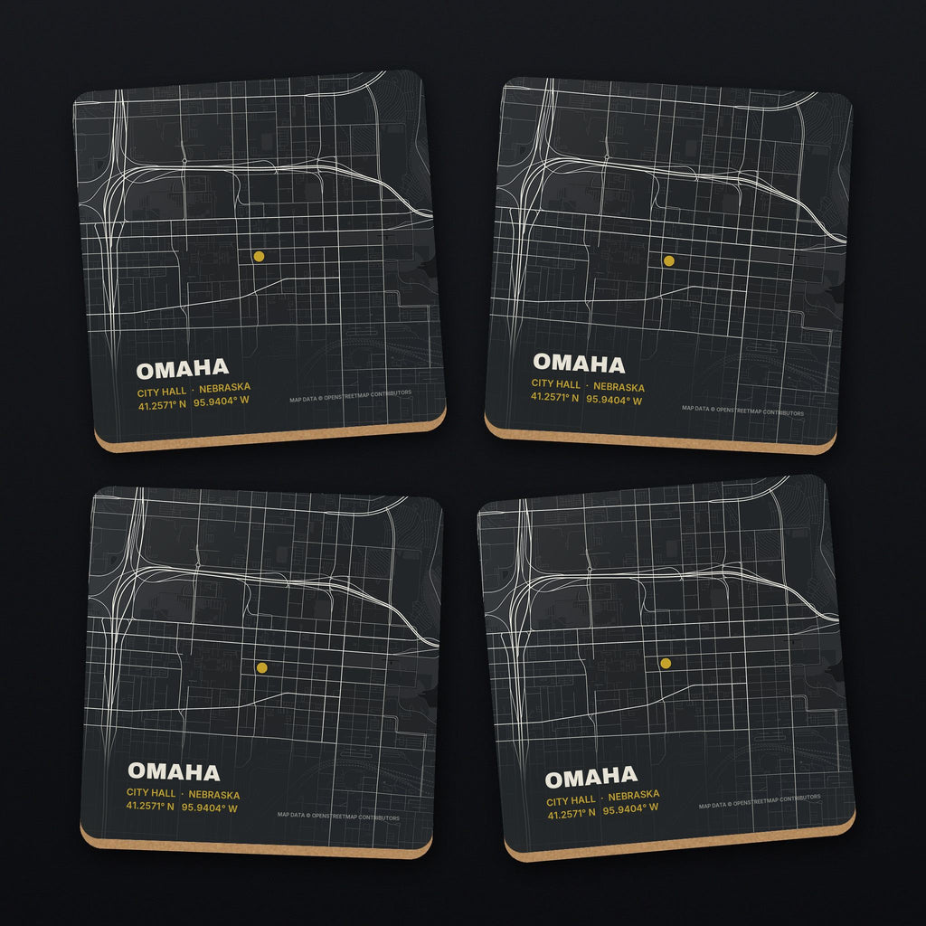 Omaha Street Map Coaster Set, all 4 coasters