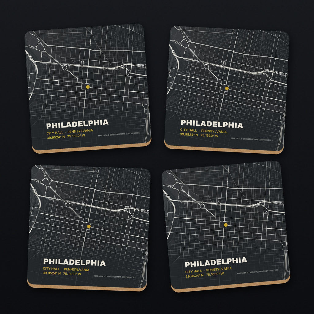 Philadelphia Street Map Coaster Set, all 4 coasters