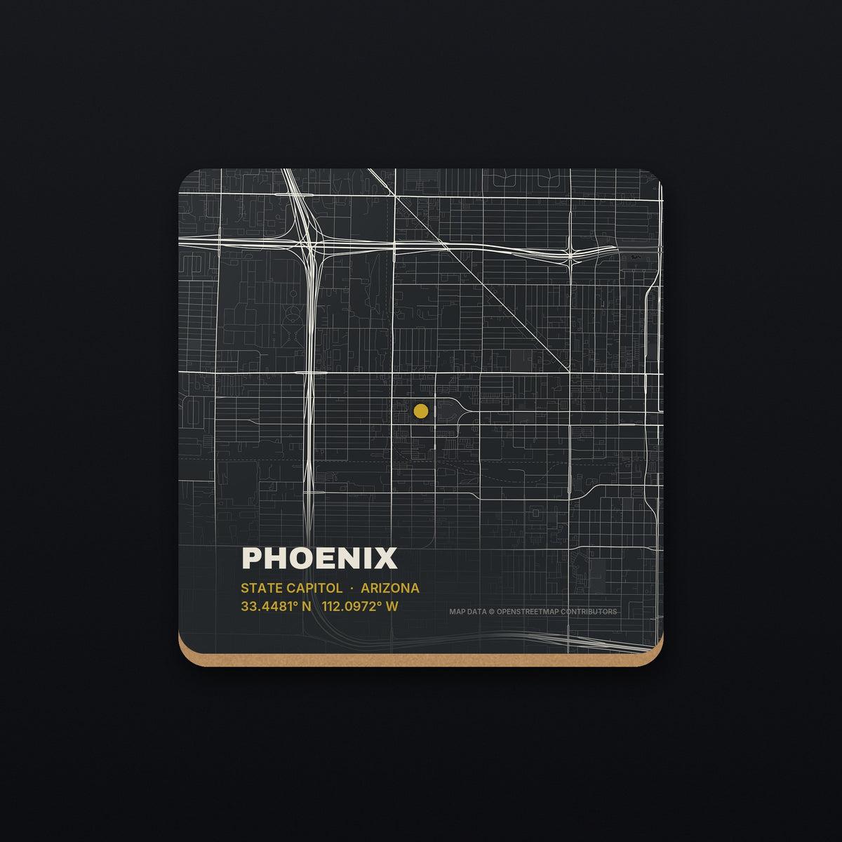 Phoenix Street Map Coaster, flat view