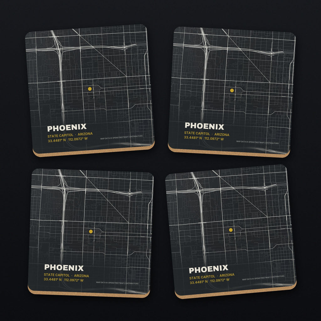 Phoenix Street Map Coaster Set, all 4 coasters