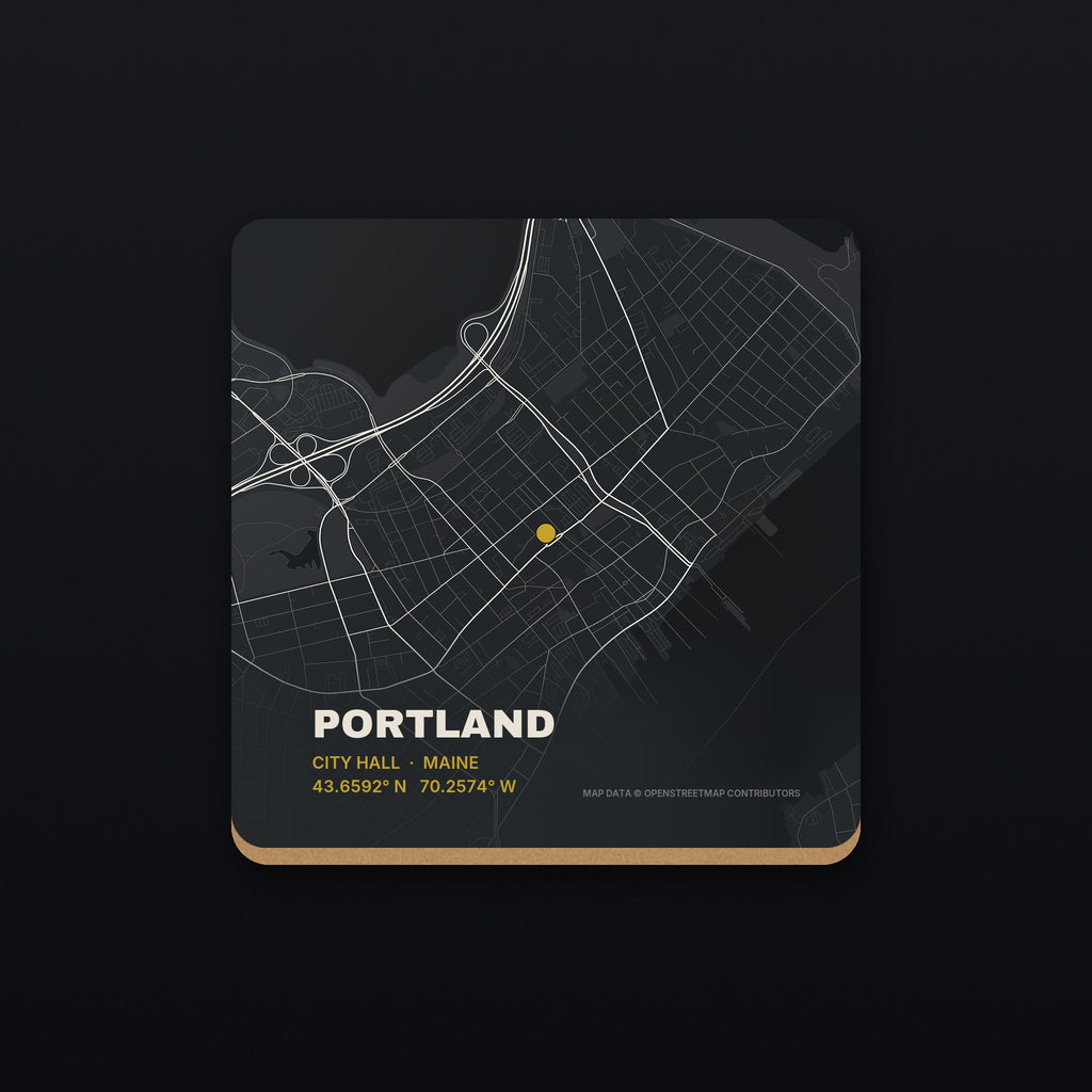 Portland, Maine Street Map Coaster, flat view