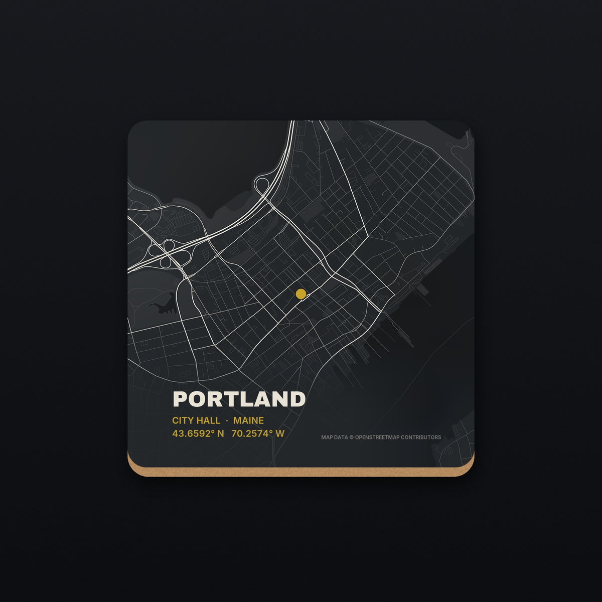 Portland, Maine Street Map Coaster, flat view