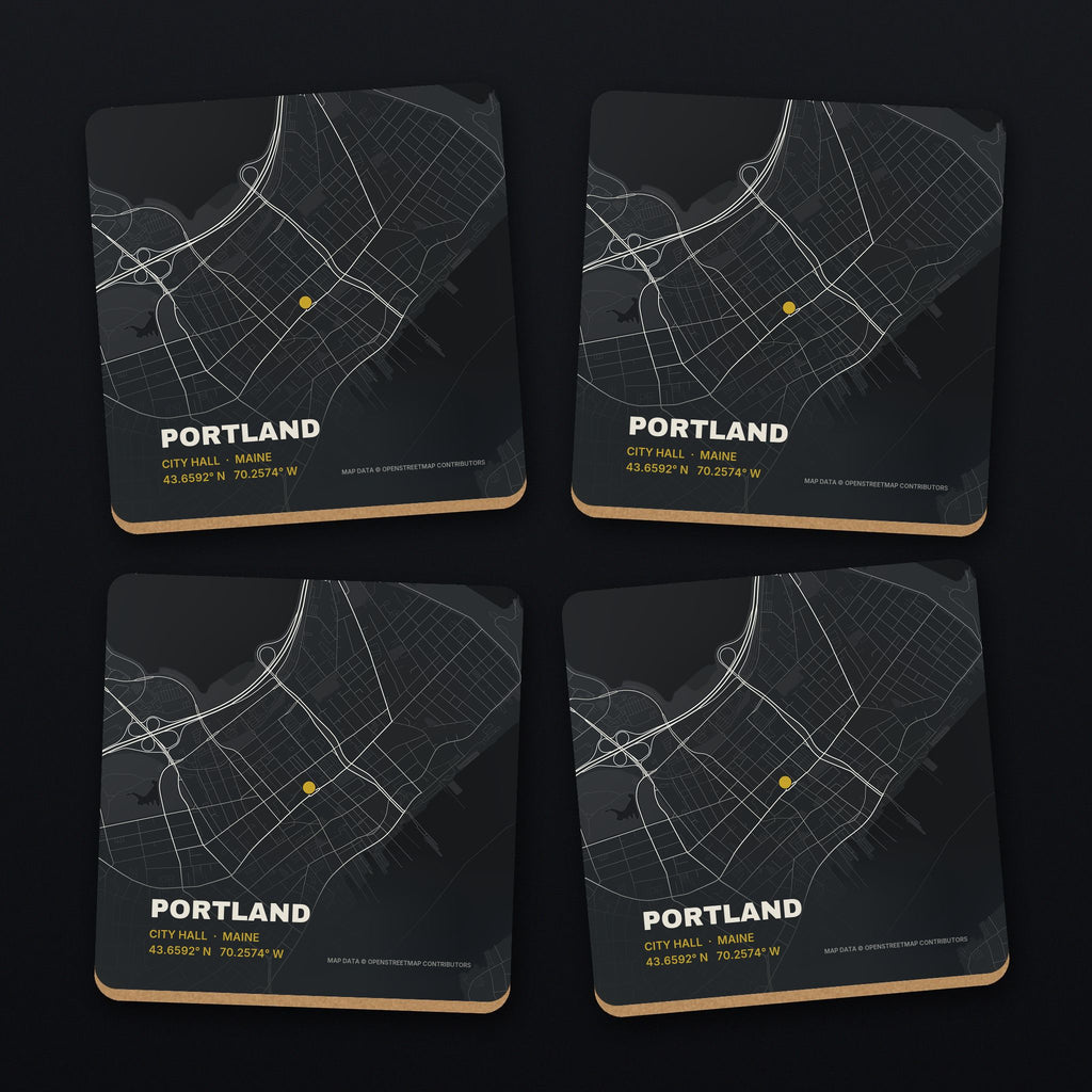 Portland, Maine Street Map Coaster Set, all 4 coasters