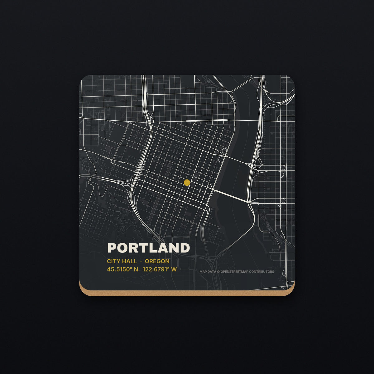 Portland, Oregon Street Map Coaster, flat view